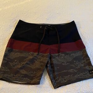 Quiksilver Black and Burgundy Camo Board Shorts